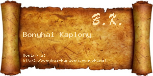 Bonyhai Kaplony névjegykártya